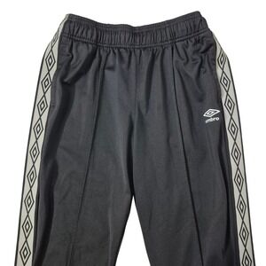 Umbro Track Pants Mens Medium Black Diamond Logo Taped Side Seam Zip Ankle